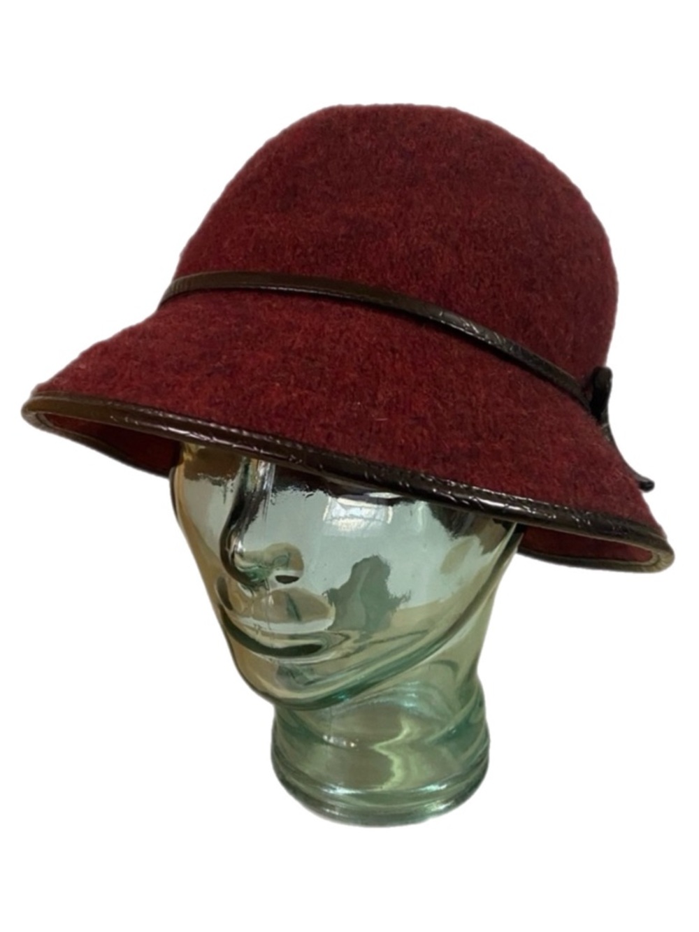 Vintage August Burgundy Wool Felt Bucket Hat Classic Cloche Sophisticated One Sz
